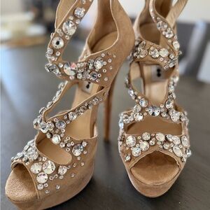 Jimmy Choo Tan Crystal Embellished Heels
